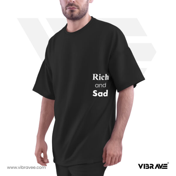 Rich and Sad printed black colour tshirt Unisex Oversized premium cotton easy to wear long lasting print screeen printed